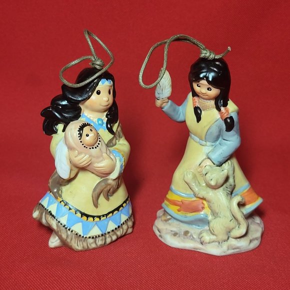 Native American Indian Figurine Bell Ornaments Set of 2 - Picture 13 of 13